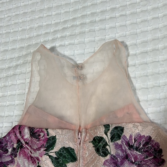 Rare Editions Pink/Purple Floral Metallic Box Pleat Dress - Picture 11 of 12